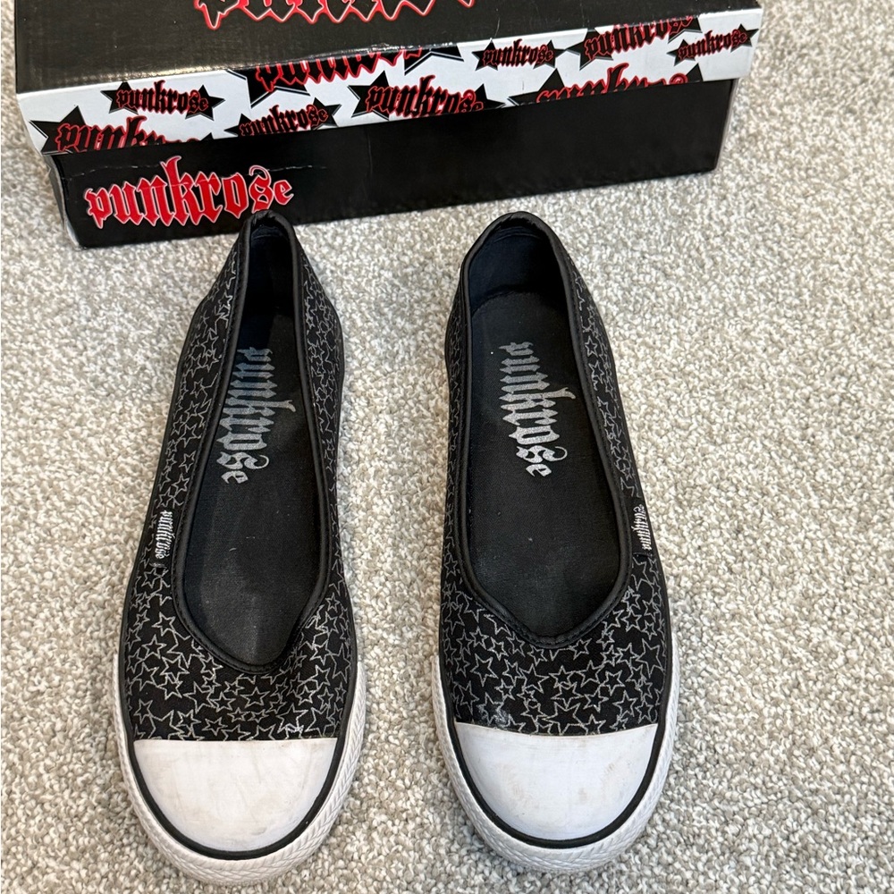 Punkrose Star Pattern Black and White Women's Sneakers